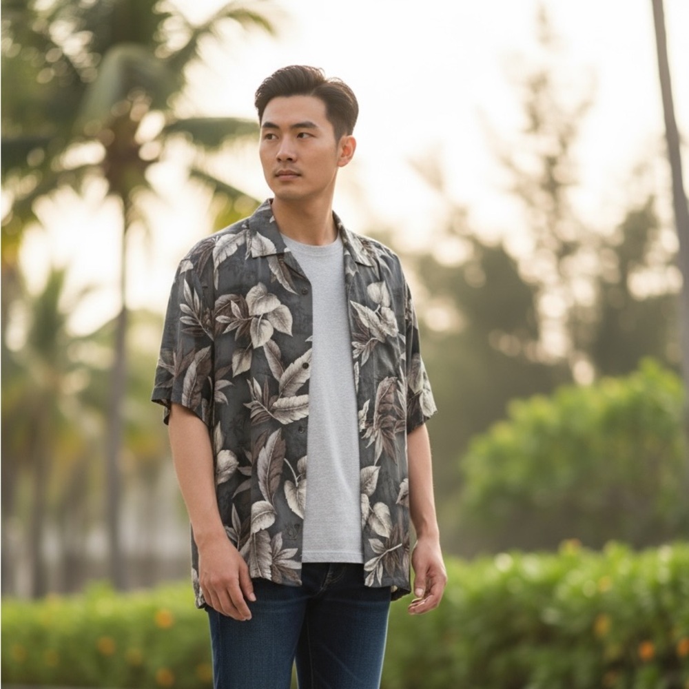 Palm wave Mens Short Sleeve Button-down Hawaiian shirt, size (medium)